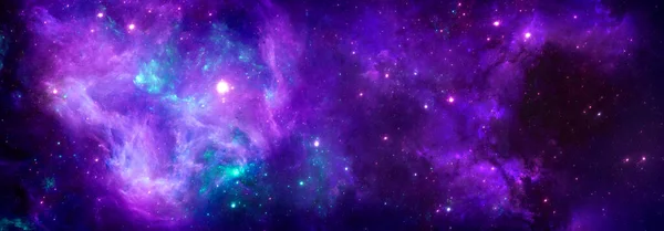 Ein kosmischer Hintergrund mit einem bunten violetten Nebel und leuchtenden Sternen — Stockfoto