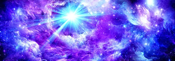 Cosmic purple background with bright stars and nebulae — Stock Photo, Image