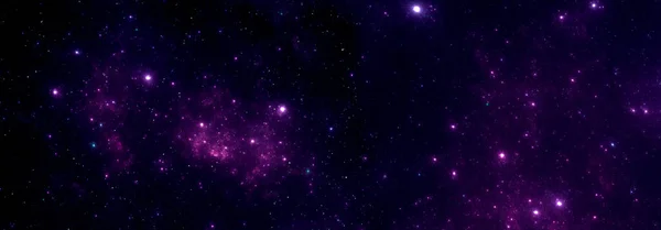 Noche cielo estrellado púrpura con una nebulosa en el espacio profundo —  Fotos de Stock