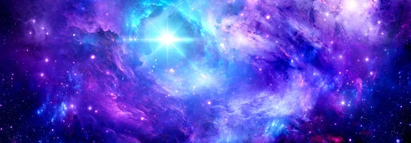 Fondo cósmico con nebulosa púrpura y estrella brillante —  Fotos de Stock
