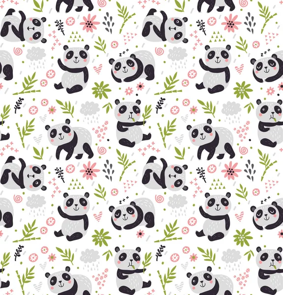 Seamless pattern with cute animals characters panda