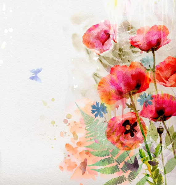 Colorful poppy flowers, watercolor design — Stock Image Colorful poppy flowers, watercolor design Stock Image