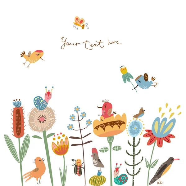 Floral card with cute birds — Stock Illustration Floral card with cute birds Royalty Free Stock Illustrations