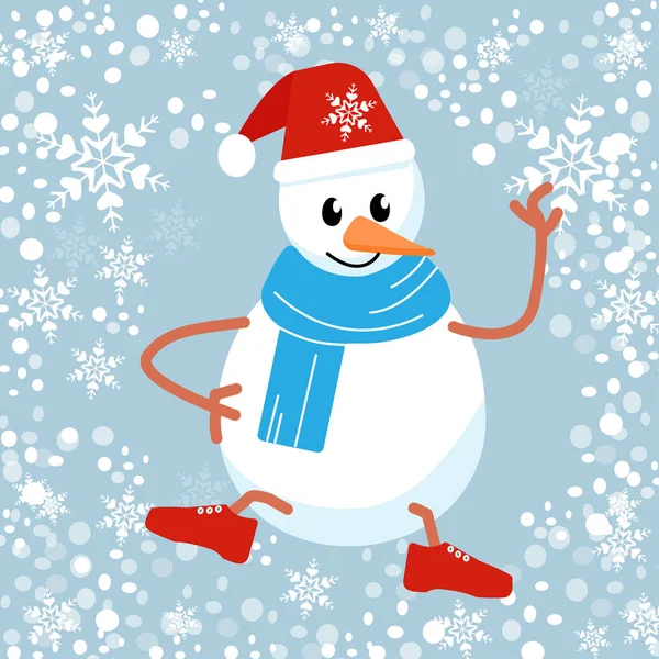 Joyeux Noël 2021 Année Bonhomme Neige Mignon Sur Fond Bleu — Image vectorielle