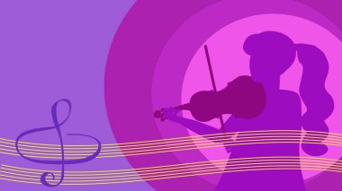 Uluslararası müzik günü. Arkaplan posterleri festivali. Keman çalan bir kız. Dünya Müzik Günü.