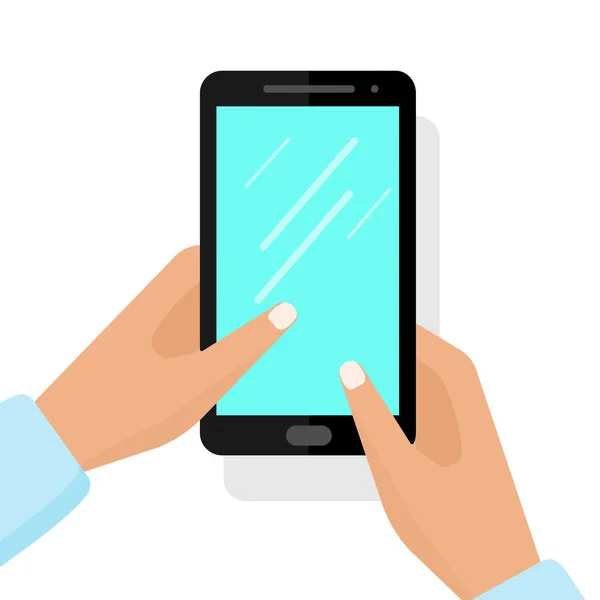 Hände halten ein Smartphone. Vektorflache Illustration. — Stockvektor
