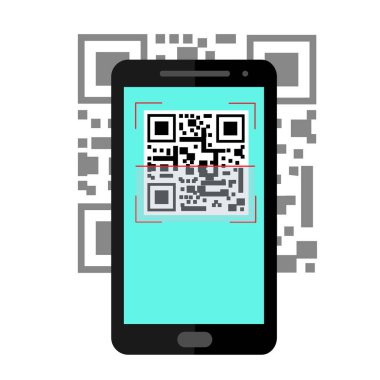 Akıllı telefondan resim tarama QR koduna. Düz vektör bilgisi.