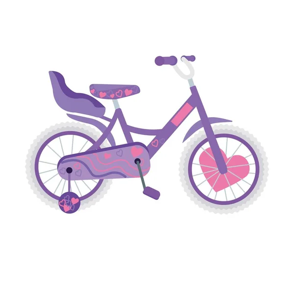 Ilustração vetorial de meninas de bicicleta, bicicleta, roda, tipo de transporte. Estilo plano. — Vetor de Stock