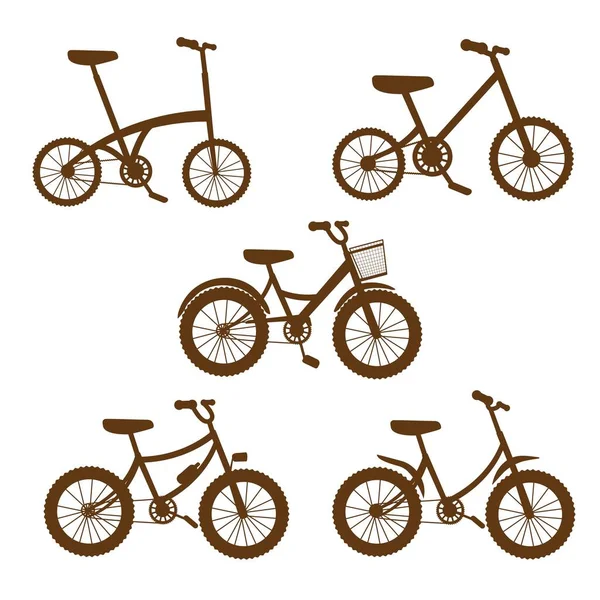 Wektor ilustracja zestaw rowerów silhoutte, rowery, koła, typ transportu. — Wektor stockowy