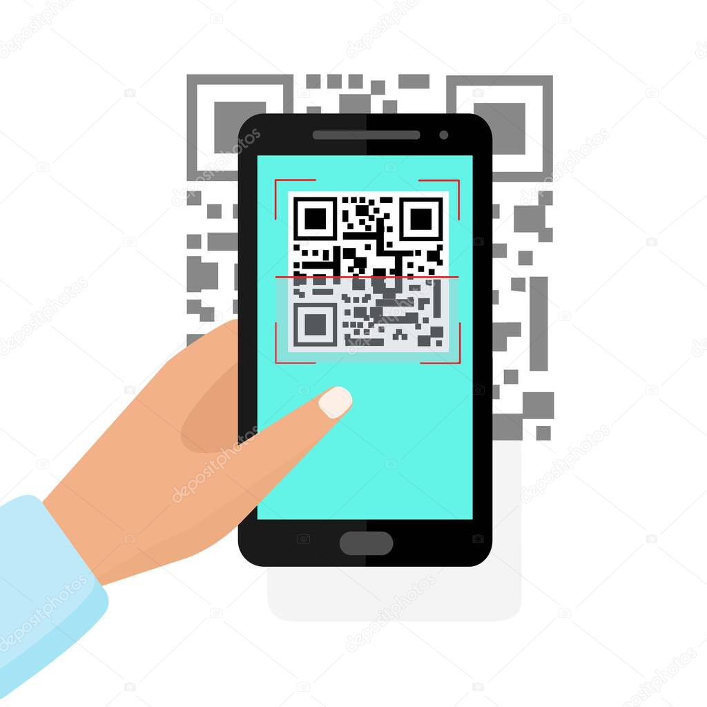 Scan QR code to phone. Flat vector infographics.