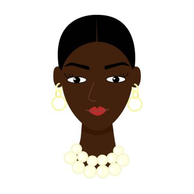 Afro-Amerikalı kadın yüzü. Sosyal medya avatarı. İzole edilmiş. Vektör illüstrasyonu