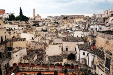 Matera, Basilicata, İtalya 'nın antik kentinin manzarası
