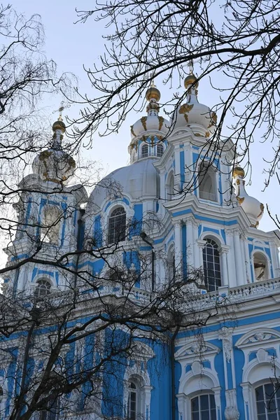 Orthodoxe Kirchen Russland Smolny Kathedrale Petersburg Schneeweiße Kuppeln Mit Orthodoxen — Stockfoto