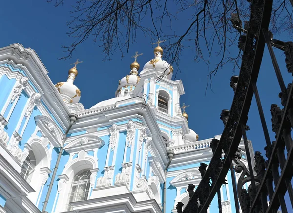 Orthodoxe Kirchen Russland Smolny Kathedrale Petersburg Schneeweiße Kuppeln Mit Orthodoxen — Stockfoto