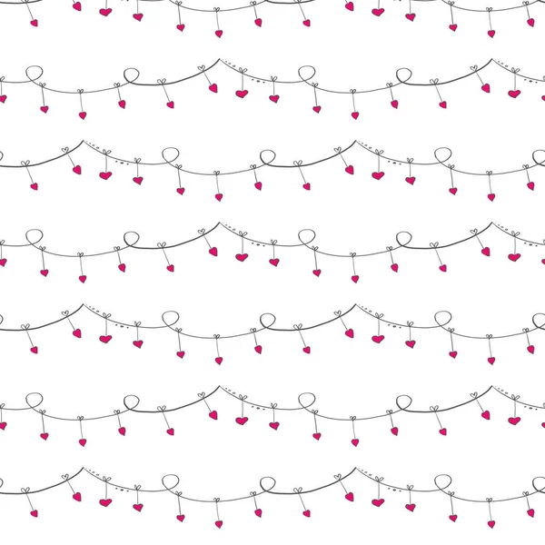 Безшовний Векторний Візерунок Горизонтальними Гірляндами Сердечками Каракулеве Мистецтво — стоковий вектор