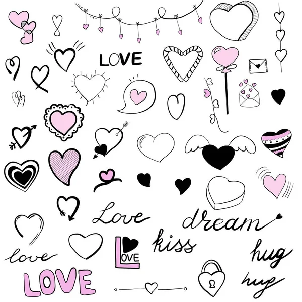 Valentine's Day Love and Hearts Sketchy Doodles Set Stock Vector Image ...