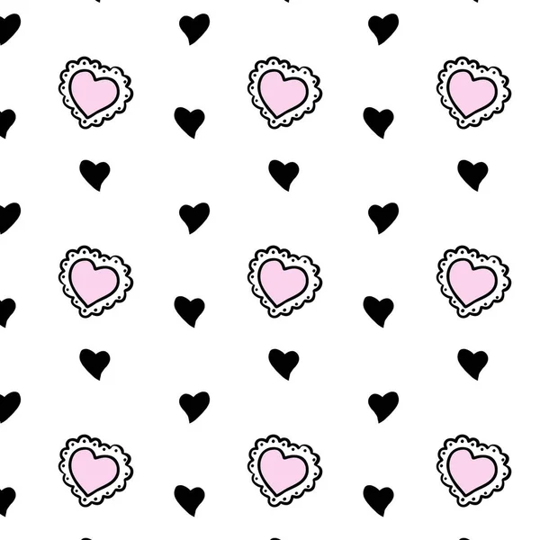 Vector Seamless Pattern Blackhearts Pastel Pink Hearts Lace Can Used — Stock Vector