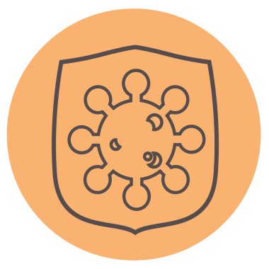 Şeftali arka planında virüs kalkanı koruma ikonu taşıyıcısı. Kalkan ve virüs işareti simgesi web sitesi tasarım logonuz, uygulamanız, UI için. Vektör illüstrasyonu, EPS10.