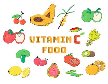 C vitamini vektör kümesi açısından zengin gıdalar