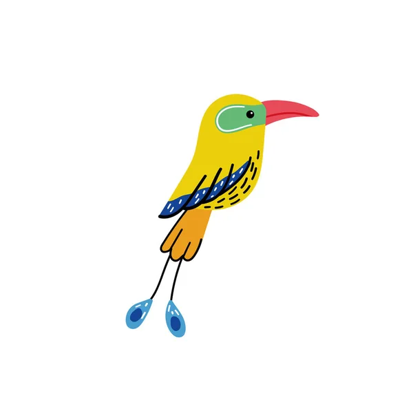 Pájaro loro tropical amarillo con plumas de colores — Vector de stock