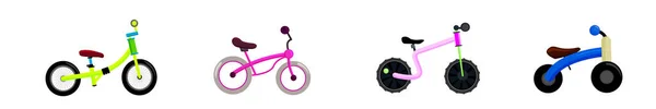 Set Kinder Laufrad Flachen Stil Fahrrad Ikone Laufrad Symbol Fahrradsymbol — Stockvektor