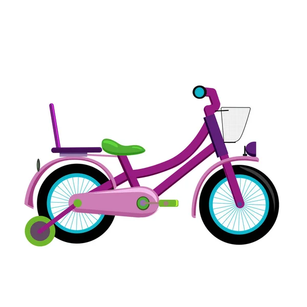 Bicicleta crianças roxas com rodas destacáveis vetor — Vetor de Stock