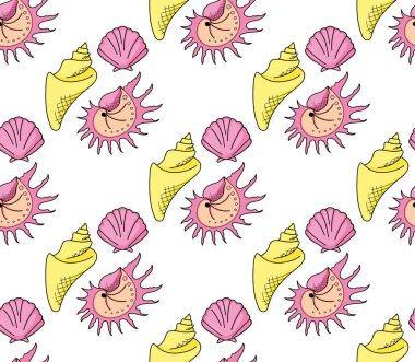 Deniz kabuğu ile deniz temalı kusursuz desen tasarımı