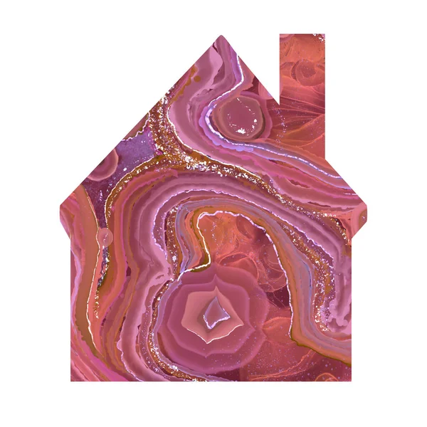 Akışkan sanat dokusu arka planında ev şekli — Stok fotoğraf