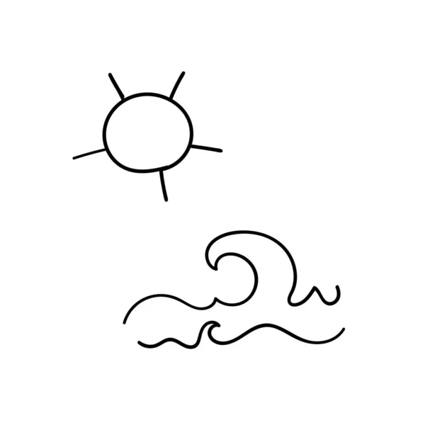 Sol y océano garabato dibujo icono vector — Archivo Imágenes Vectoriales