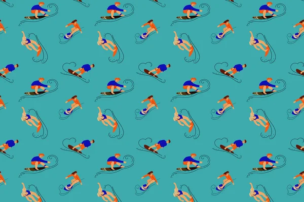 Мальчики и девочки на досках для серфинга — стоковый вектор