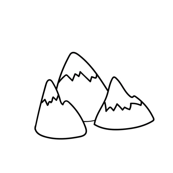 Garabato montaña y nieve picos mano dibujado estilo — Vector de stock