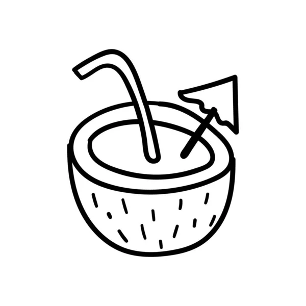 Cocktail de noix de coco avec parapluie dans le style doodle — Image vectorielle