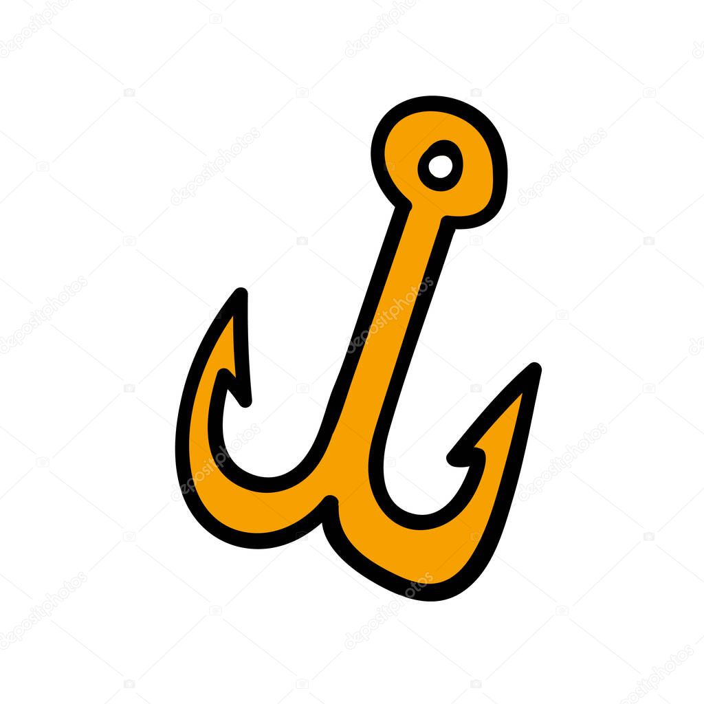 Fishing hook icon or Anchor isolated vector doodle