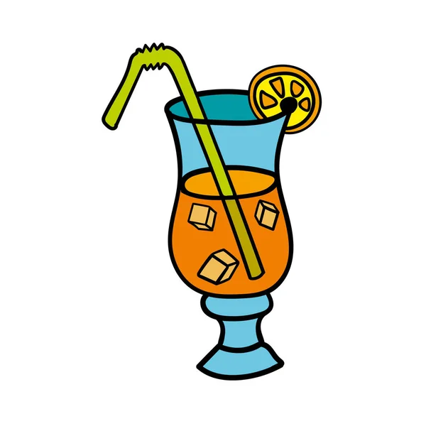 Ručně kreslený náčrt alcholického koktejlu tropického nápoje — Stockový vektor