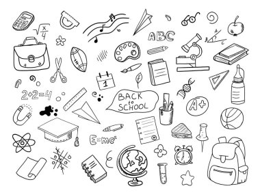 Serbest çizim okul eşyaları. Okula Dönüş. 