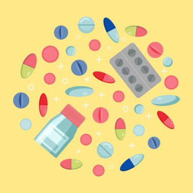 Vektör hapları, kapsüller, su toplaması ve kavanoz.