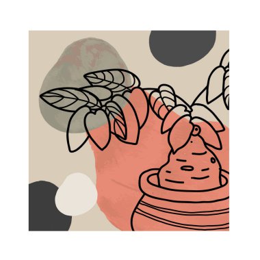 çizgi sanatı botanik şablon posteri renk benekleri ile