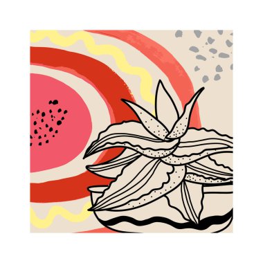 çizgi sanatı botanik şablon posteri renk benekleri ile