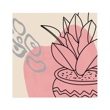 çizgi sanatı botanik şablon posteri renk benekleri ile