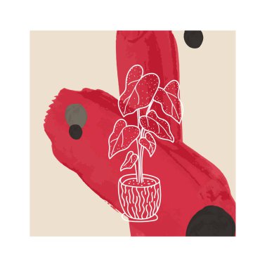 çizgi sanatı botanik şablon posteri renk benekleri ile