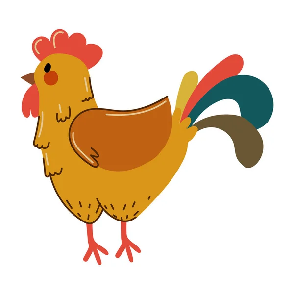 Gallo granja pájaro colorido divertido personaje vector — Archivo Imágenes Vectoriales