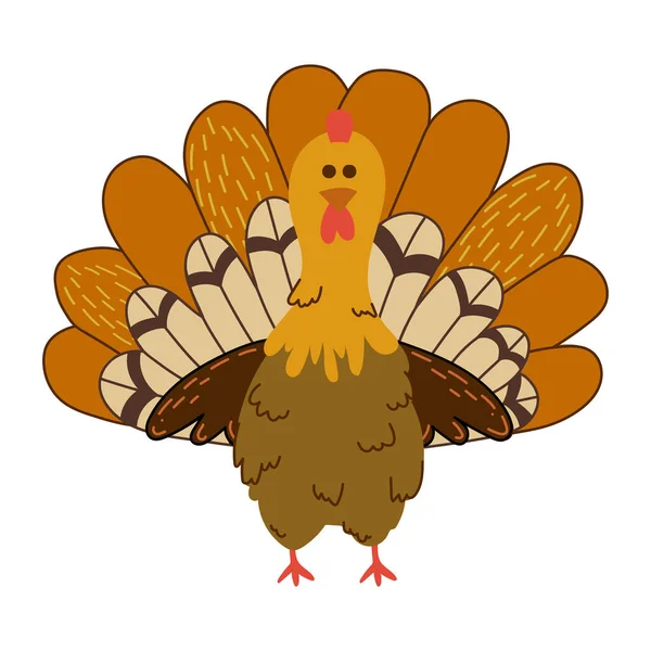 Cute flat turkey vector illustration. Farm bird — Stock Vector
