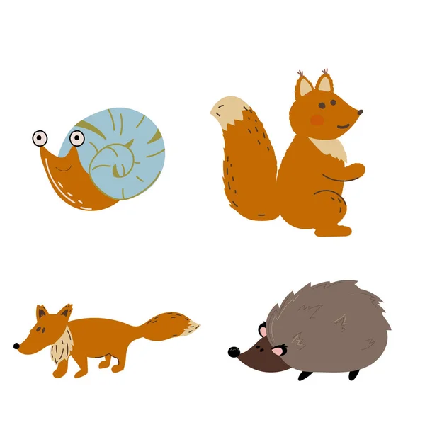 Animales conjunto de ardilla, erizo, zorro, caracol. — Vector de stock