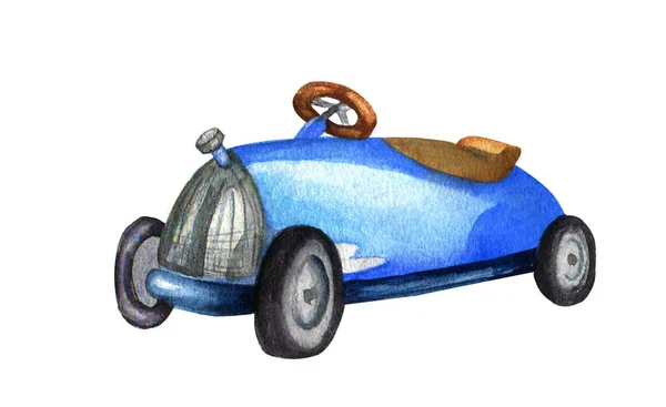 Akvarel Ilustrace modrého sportovního auta — Stock fotografie