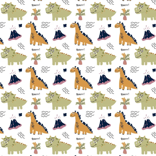 Dinosaurs kids seamless vector pattern Flat style — 스톡 벡터