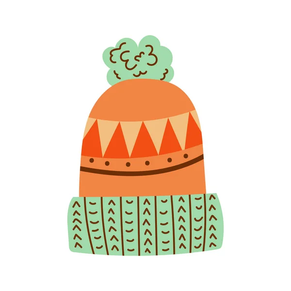 Orange knitted striped hat. Heat to the head. — Stock Vector