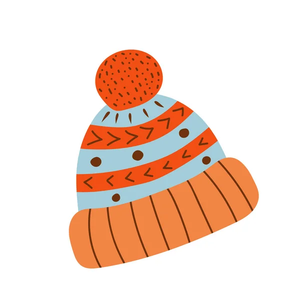 Orange knitted striped hat. Heat to the head. — Stock Vector