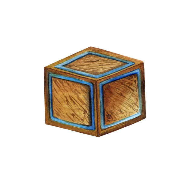 Cubo de brinquedo aquarela de textura de madeira para crianças — Fotografia de Stock