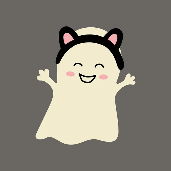 Halloween Cute Happy Ghost trägt Katzenohren — Stockvektor