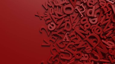 Kırmızı arkaplan üzerinde 3B kırmızı alfabe harflerinin hazırlanması